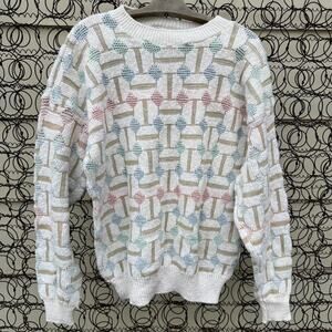 Vintage Private Club Pastel Basket Weave Geometric Knot Sweater Cotton XL